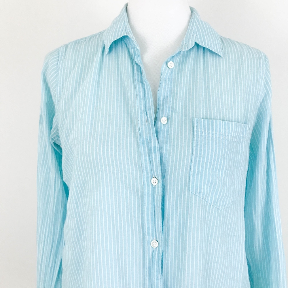 J. Crew Boy Shirt Aqua Skinny Stripe Button Down 4 - Picture 3 of 8